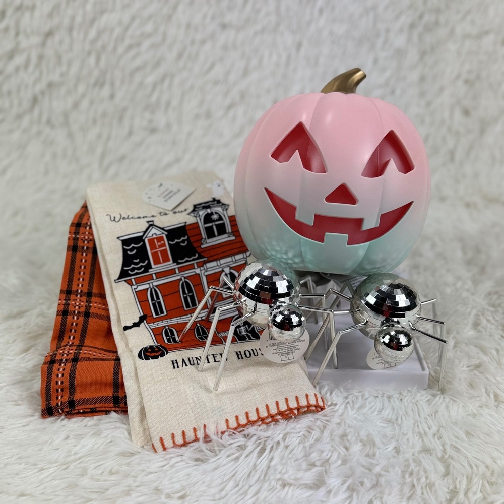 Pink Color Changing LED Pumpkin Halloween Bundle